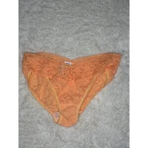 NWT Hanky Panky Peach Lace Bikini Panties S Sheer Floral Lace